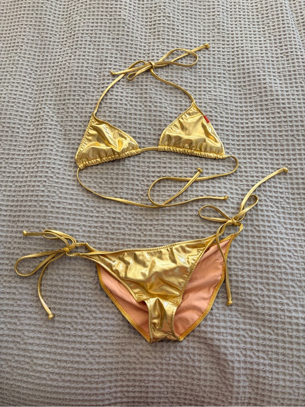 Doll Swimwear Metallic Gold String Bikini - Shiny Two-Piece Swimwear